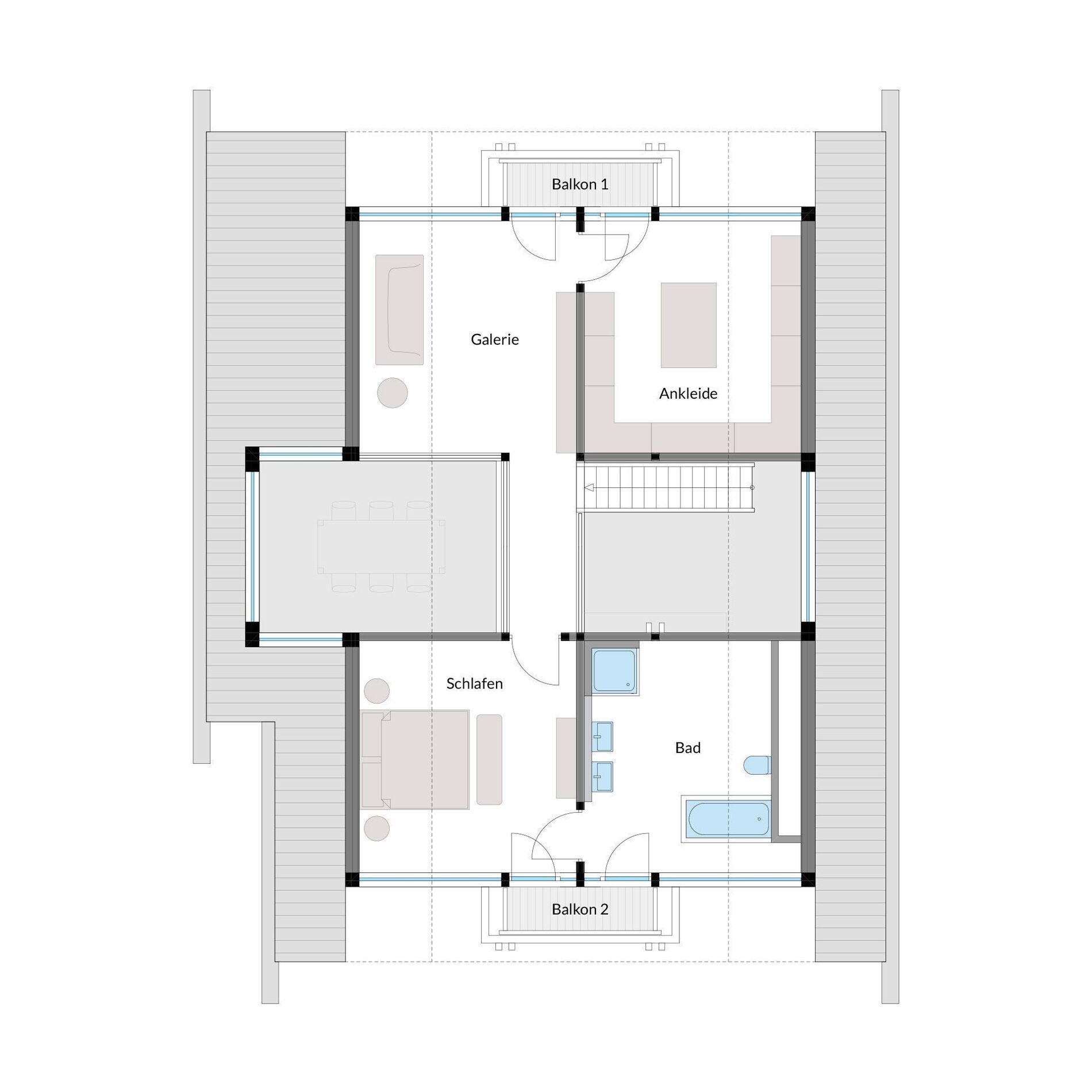 Detaillierter Grundriss eines modernen Architektenhauses mit Räumen