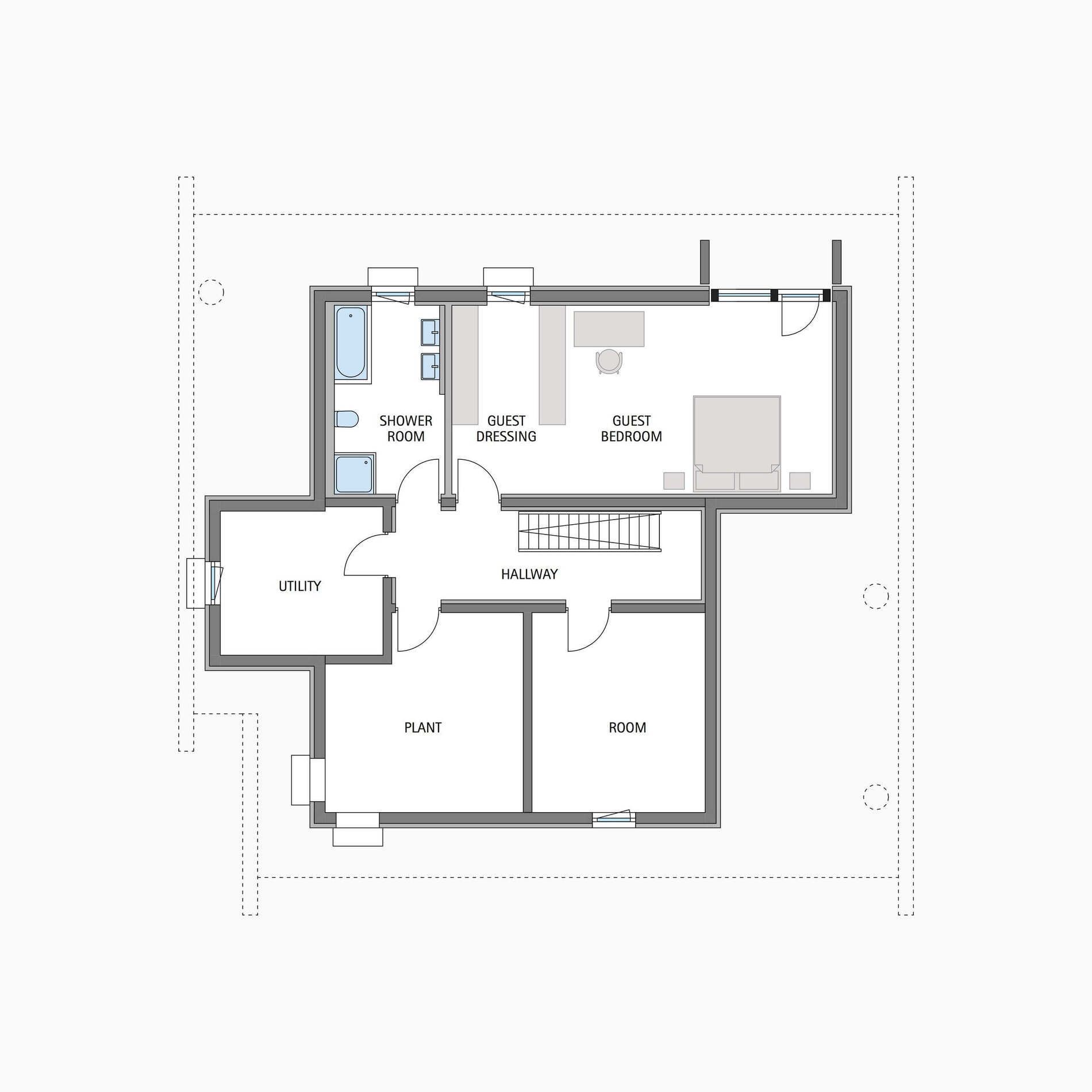 Moderne Architektur: Fachwerkhaus mit Garten Grundriss eines transparenten Fachwerkhauses aus Holz und Glas