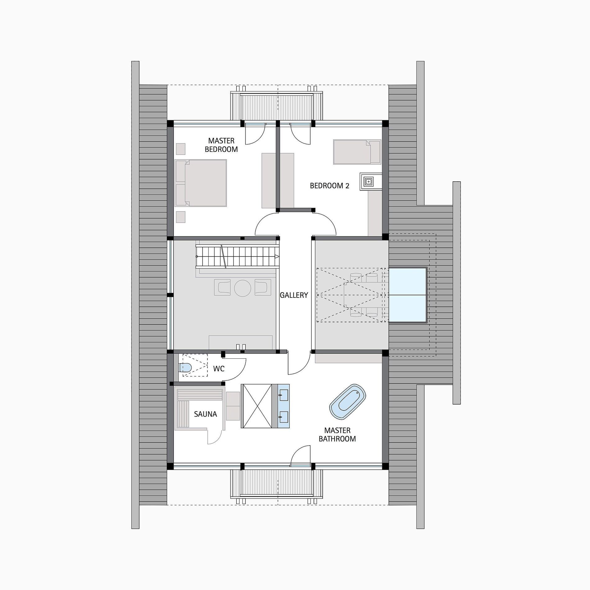 Grundriss des HUF Hauses ART 3 mit Sauna und Galerie.