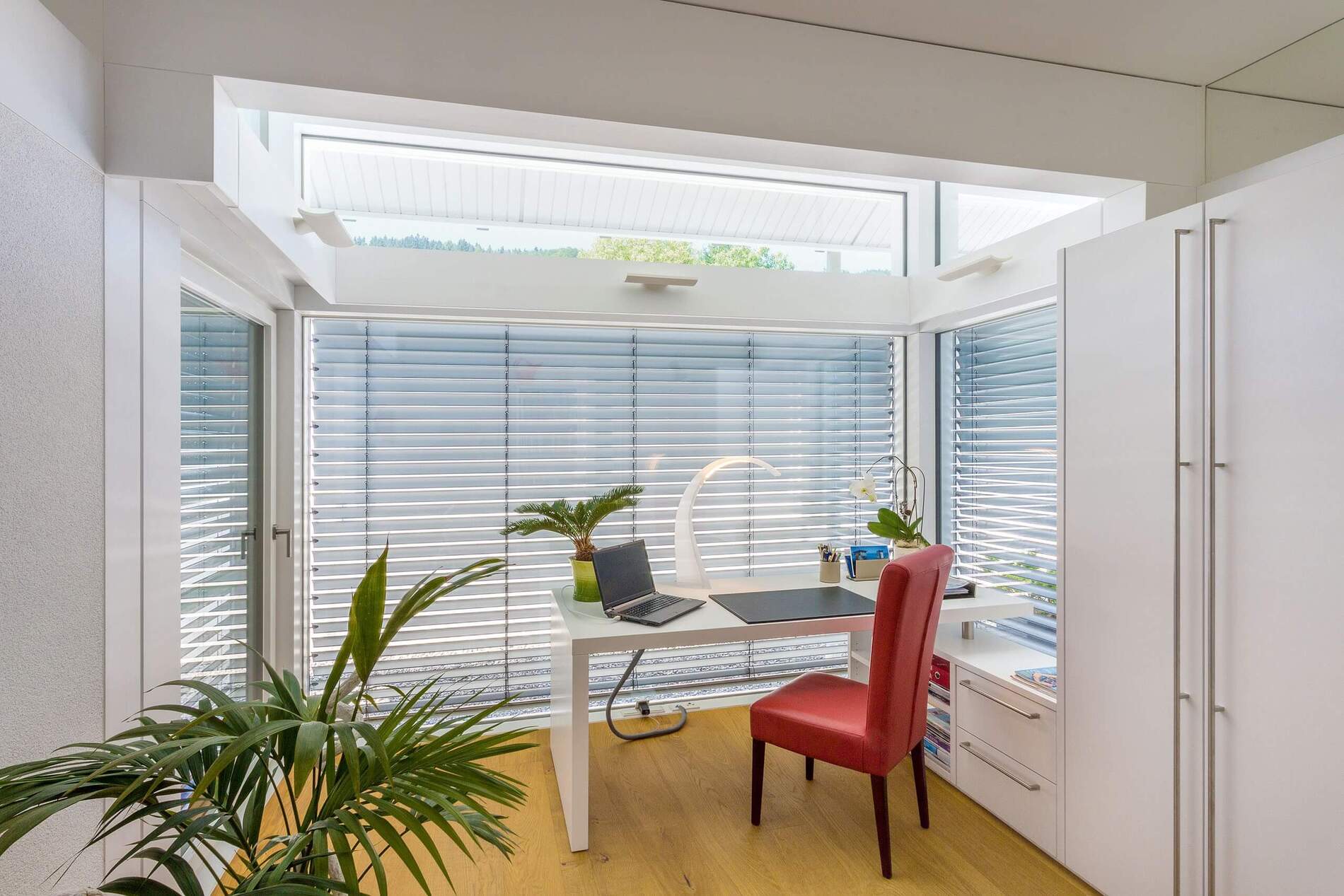 Helles Home-Office mit Pflanzen und natürlichem Licht