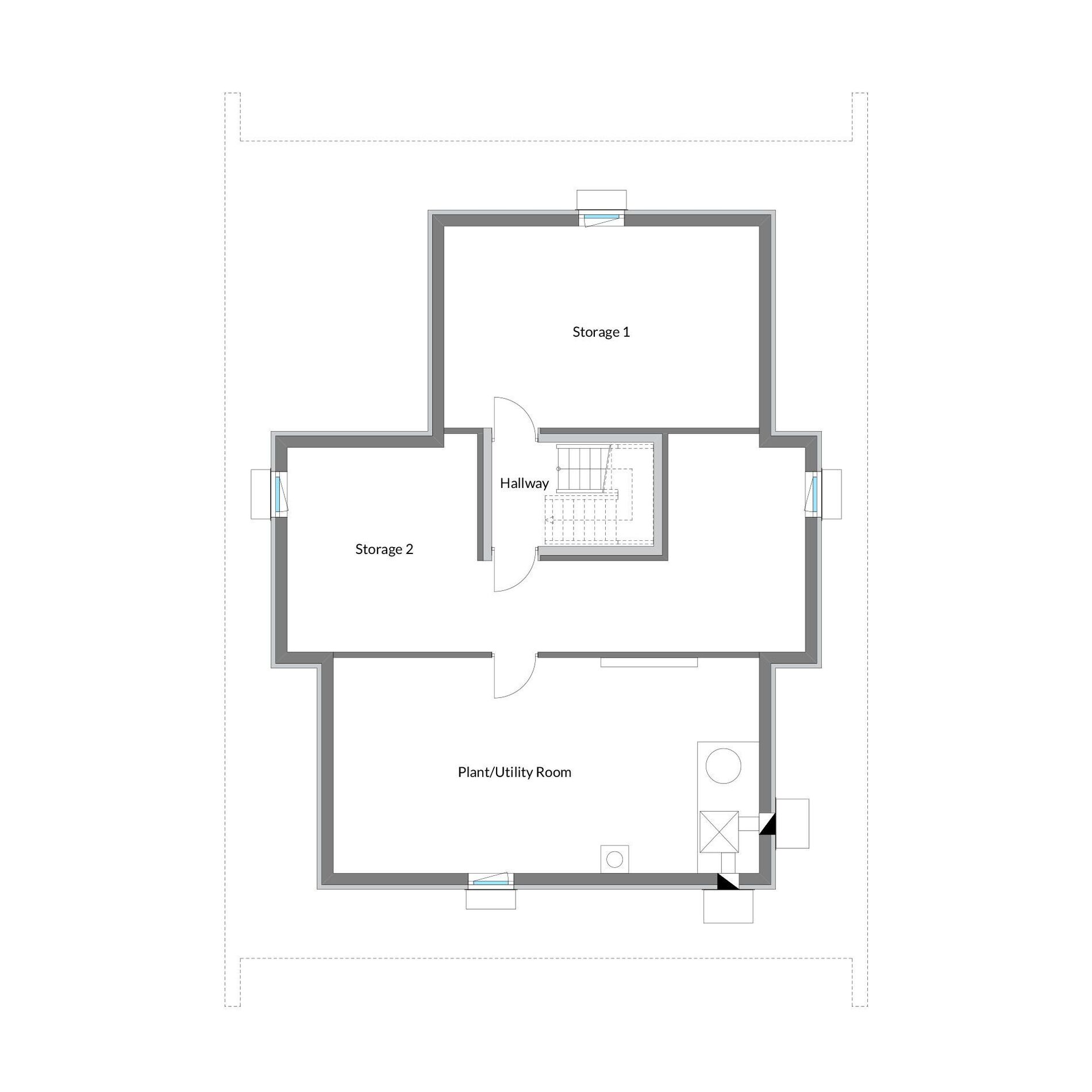 Moderne Grundrissplanung eines HUF Hauses Grundriss eines modernen Fachwerkhauses mit Lagerräumen und Technikraum