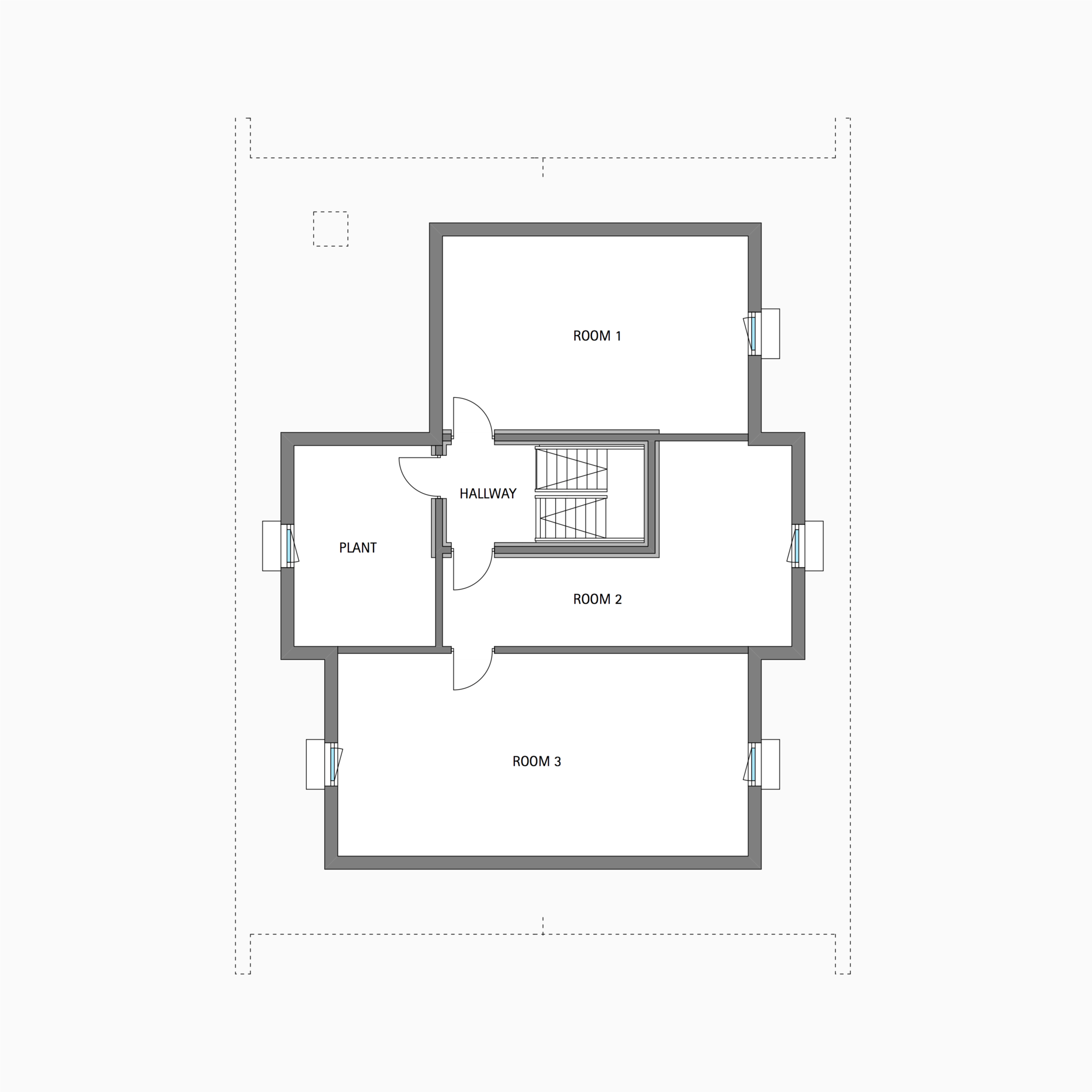 Detaillierter Grundriss mit Raumaufteilung und Flur