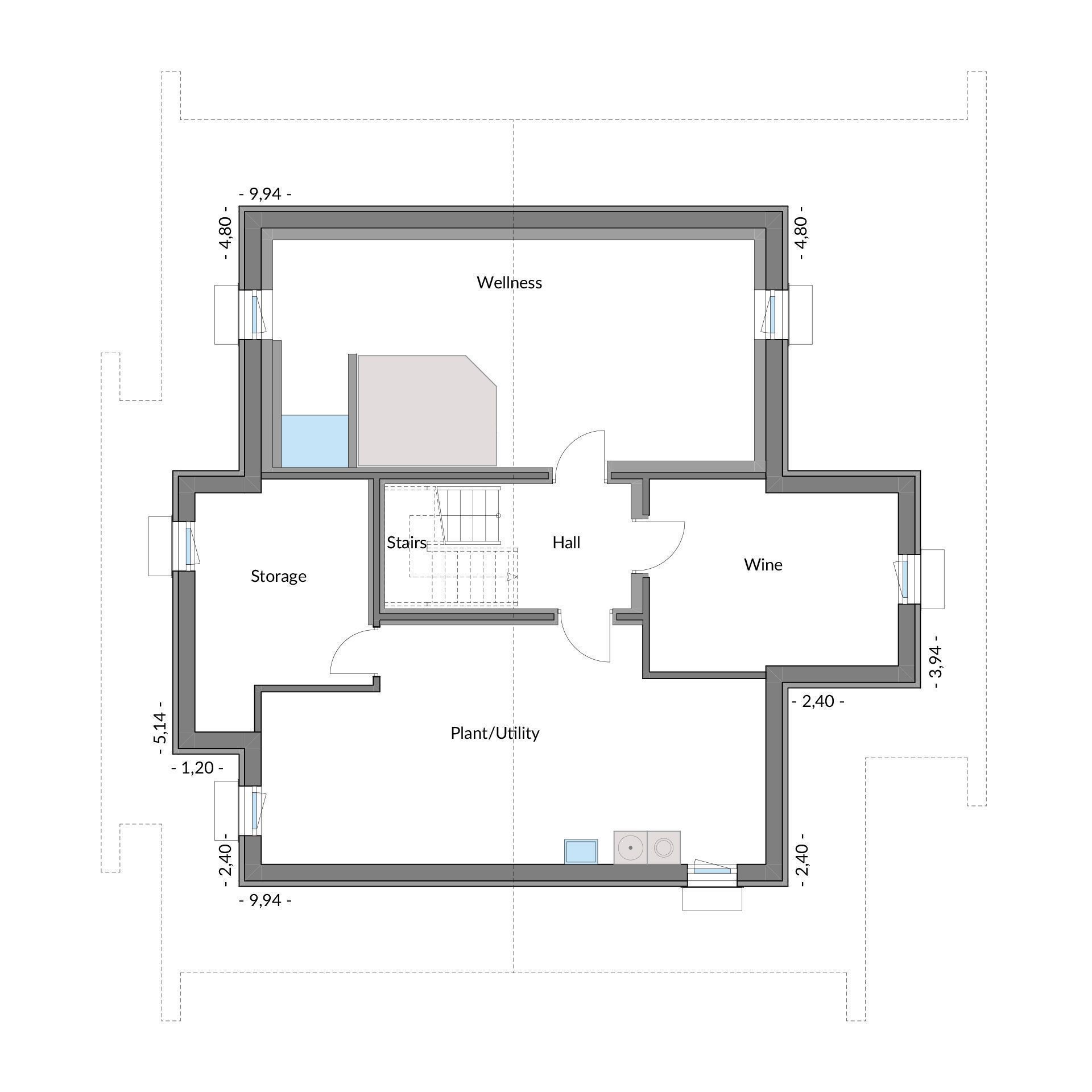 Architektenhaus Grundriss Grundriss des HUF Hauses mit Wellnessbereich und Lagerräumen