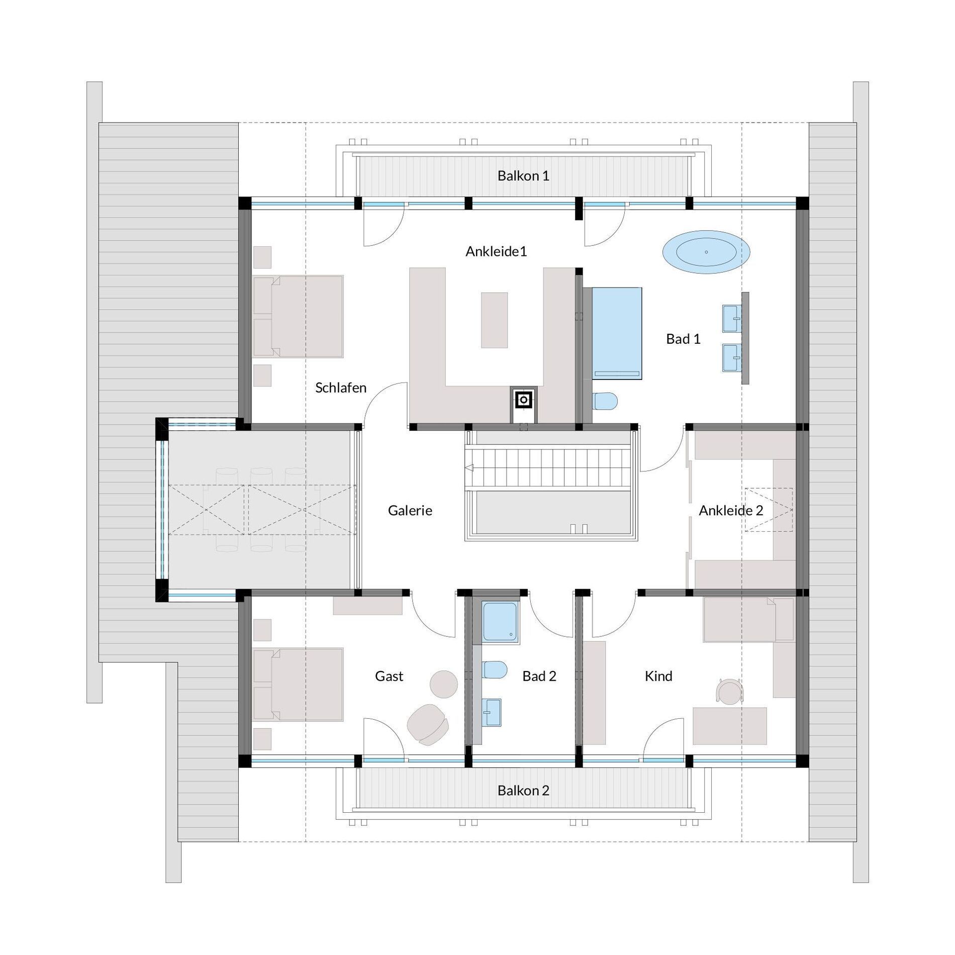Detailierter Grundriss eines modernen Holz-Glas-Haus von HUF