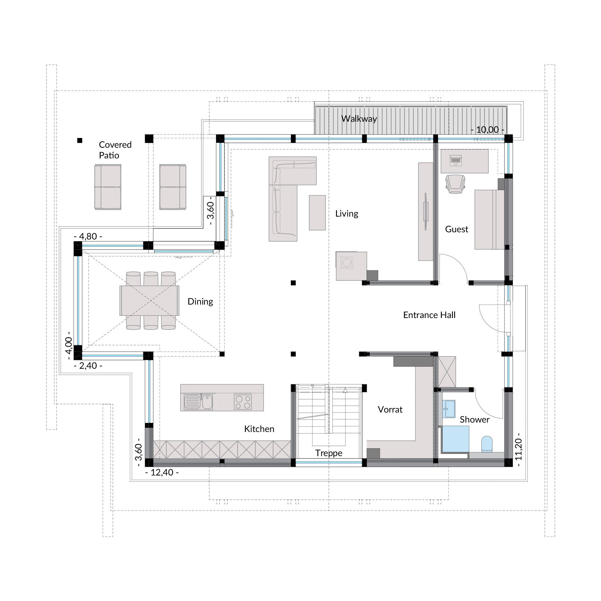 Moderne Hausplanung mit Fachwerk-Glas-Architektur Grundriss eines modernen HUF Hauses mit offenem Design