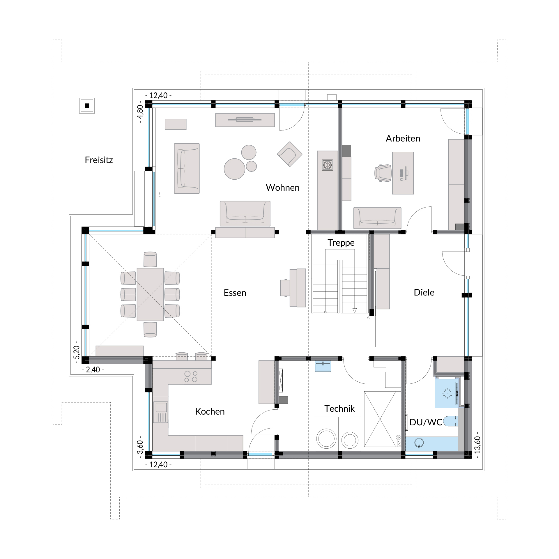Grundriss eines HUF Hauses mit offener und lichtdurchfluteter Gestaltung
