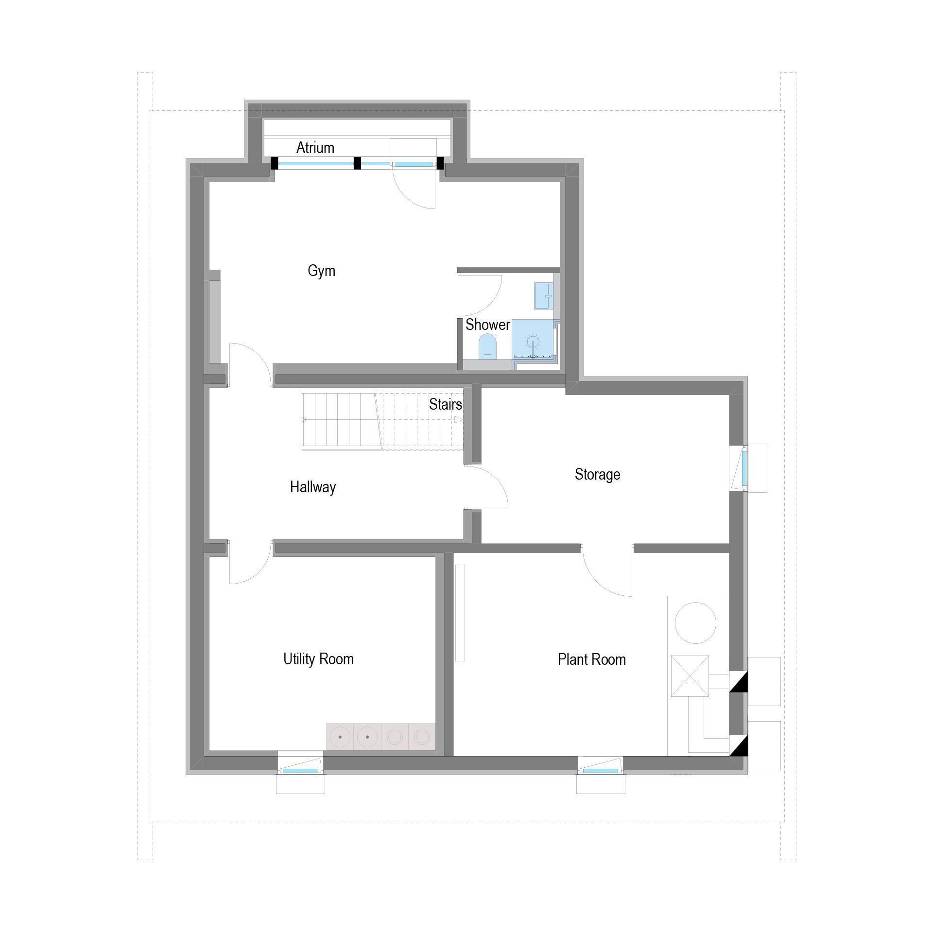 Modernes HUF Haus Grundriss Grundriss eines modernen HUF Hauses mit Gym und Atrium