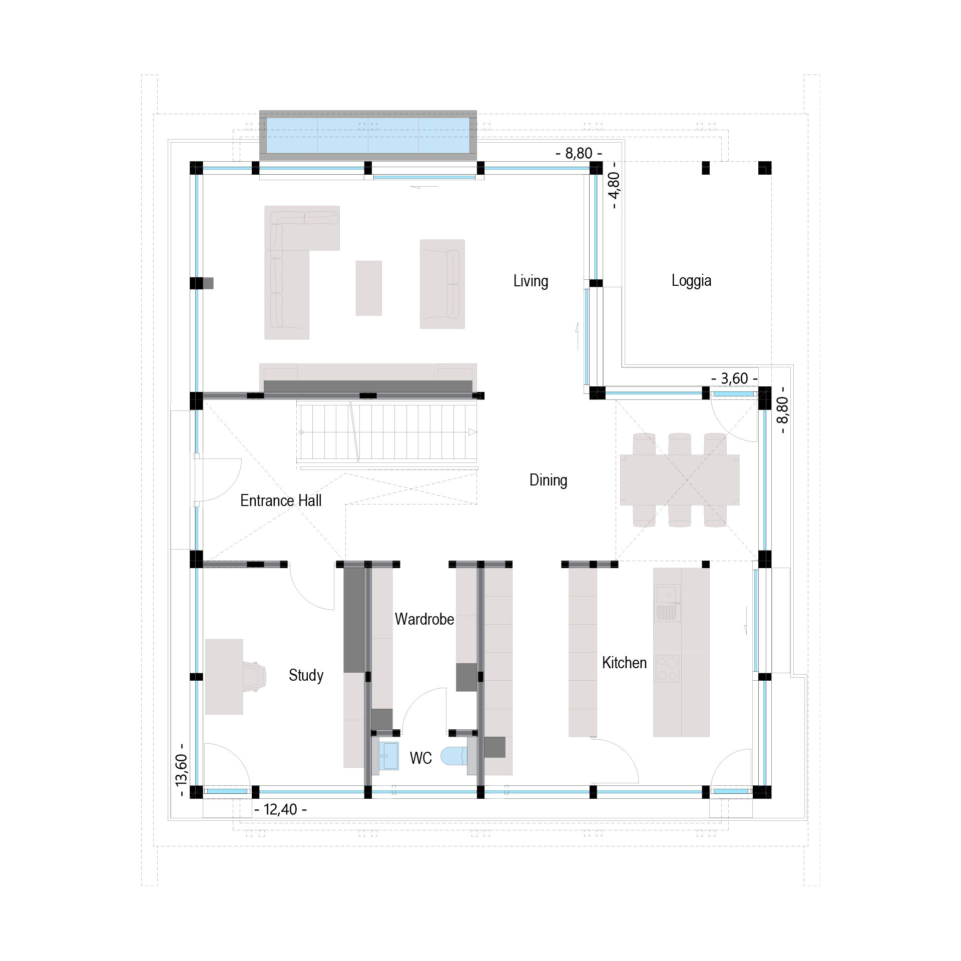 Moderne HUF Haus Grundriss Detailierter Grundriss eines modernen HUF Hauses mit Zimmeraufteilung