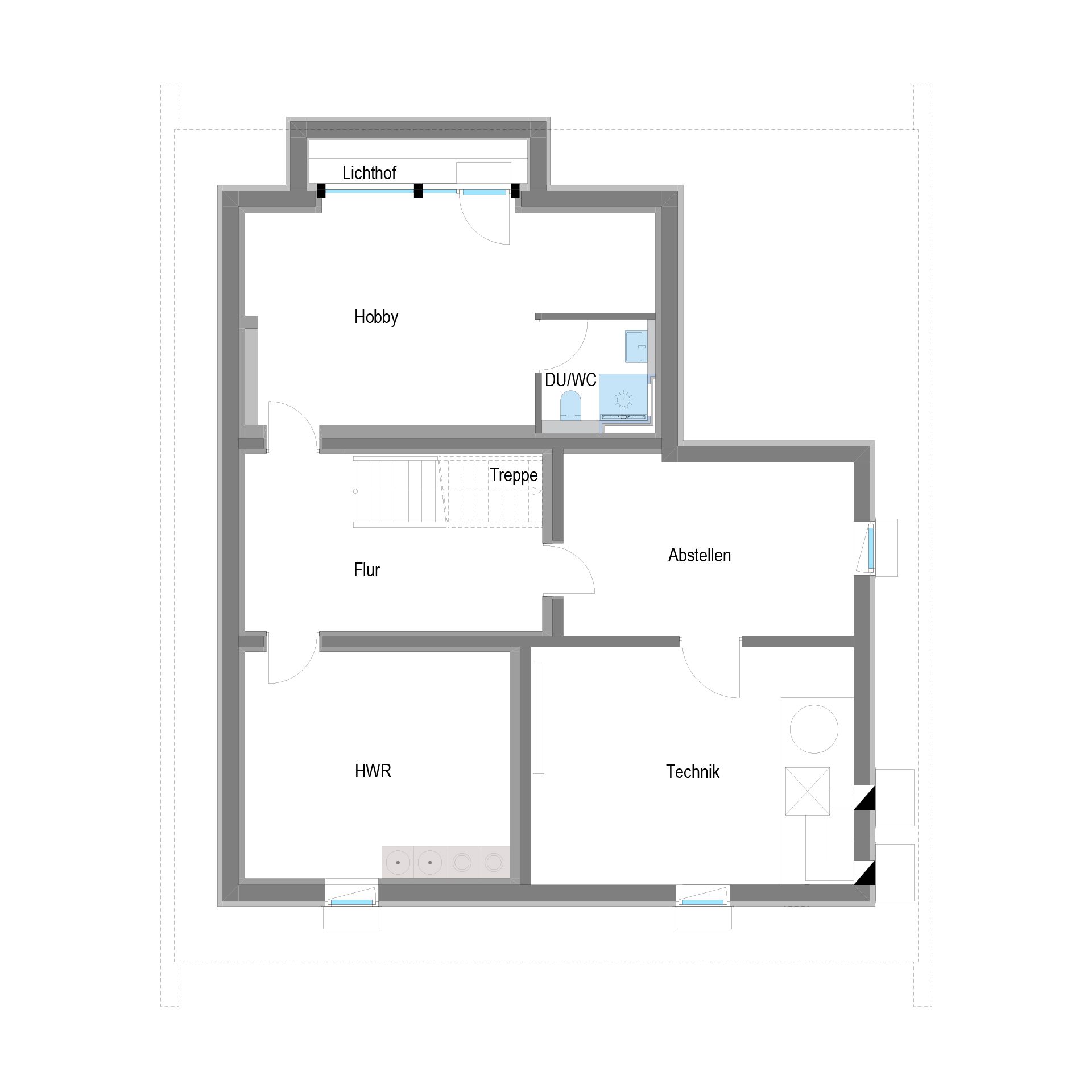 Grundriss eines modernen HUF Hauses mit Raumaufteilung