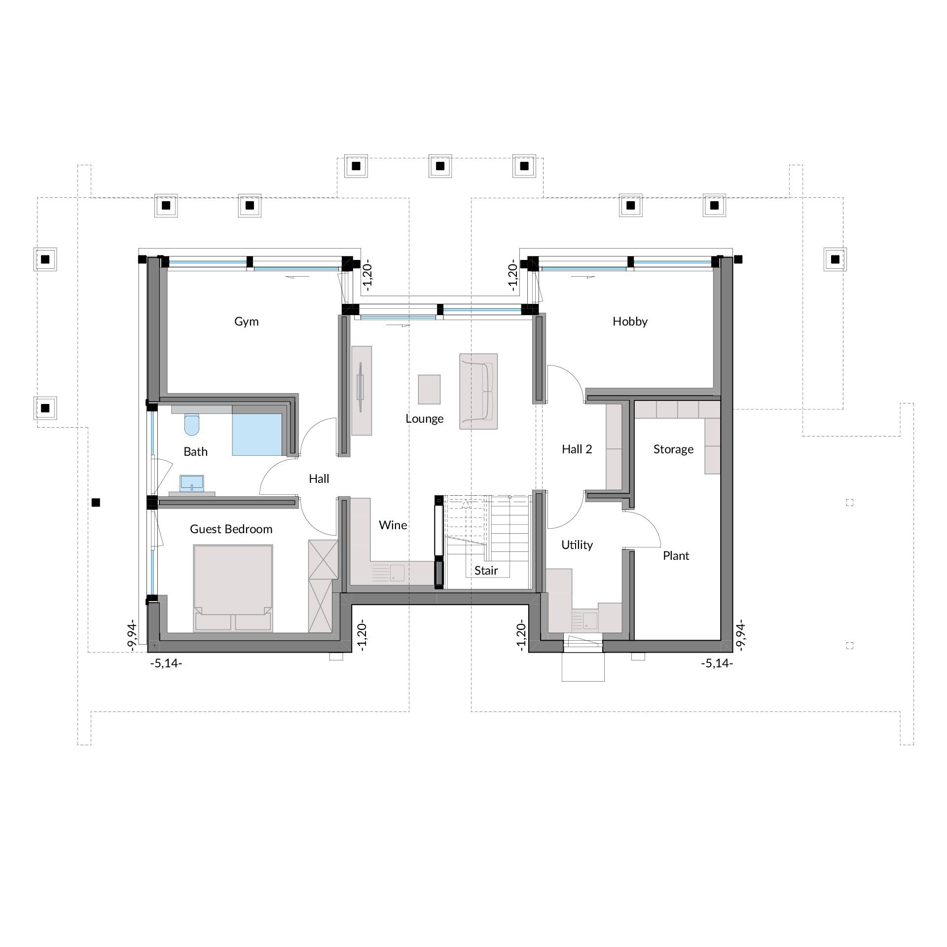 Fertighaus der Extraklasse - Grundriss Detailierter Grundriss eines modernen Fertighauses