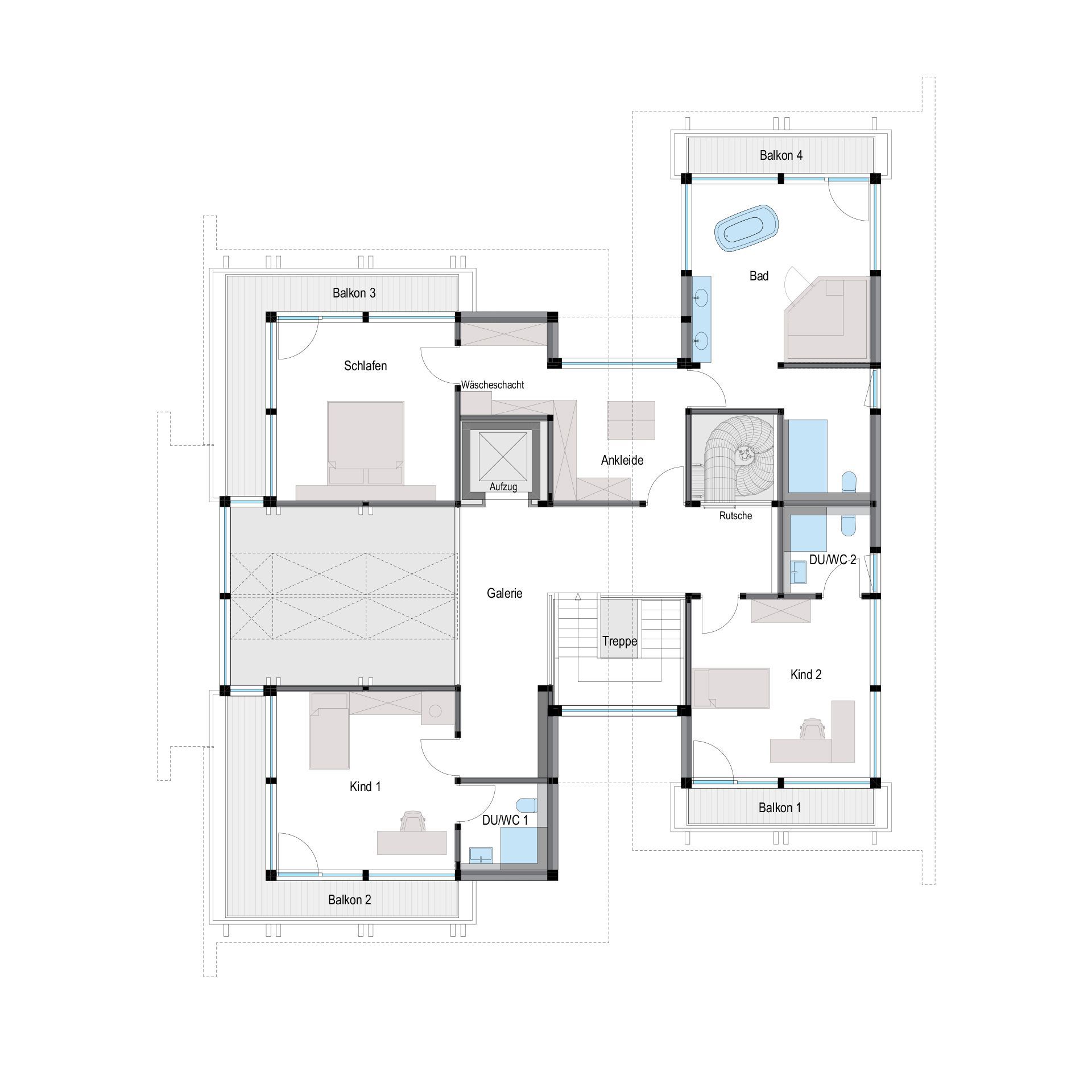 Detailierter Grundriss eines modernen Architektenhauses