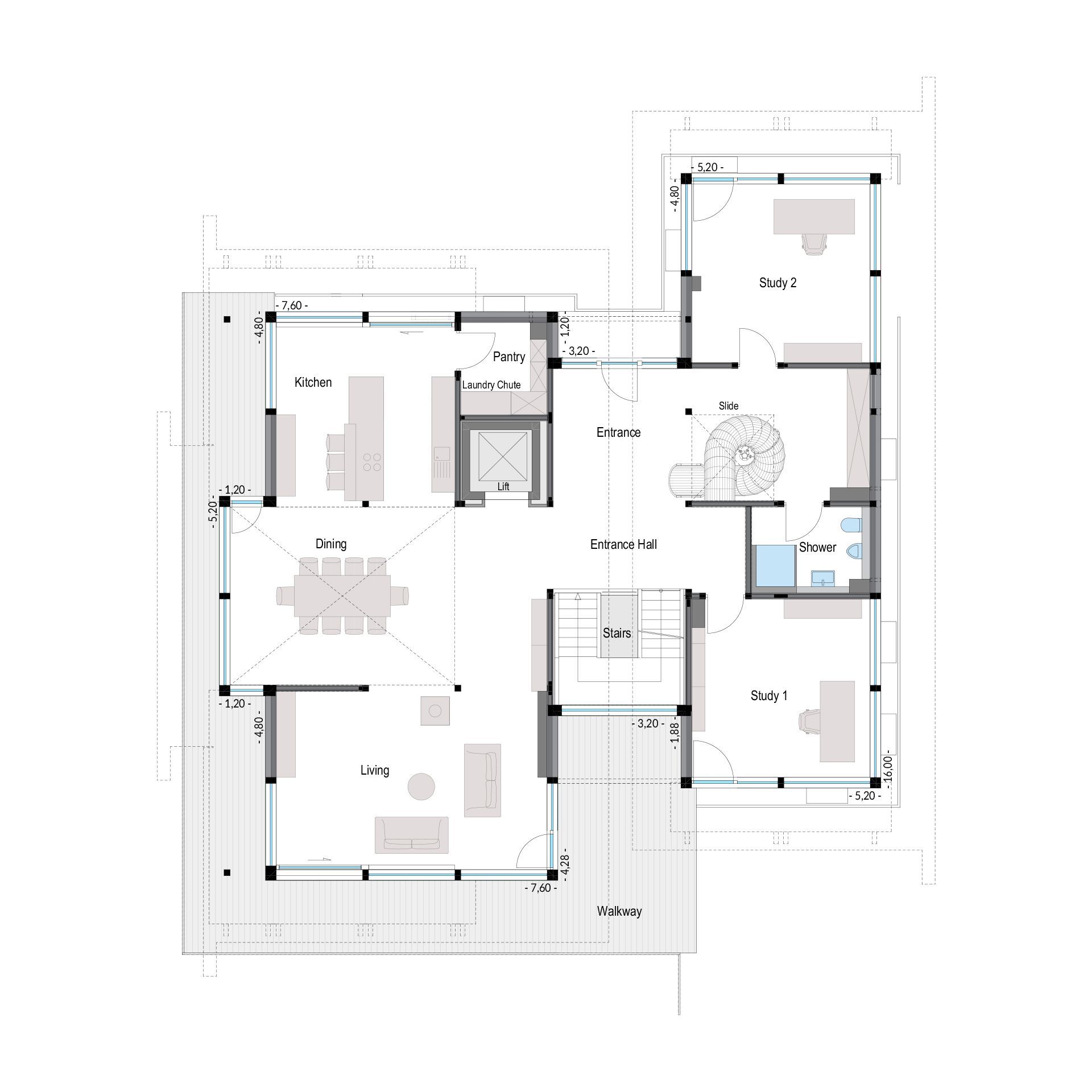 Premium Architektenhaus Grundriss Grundriss eines modernen Architektenhauses mit verschiedenen Räumen