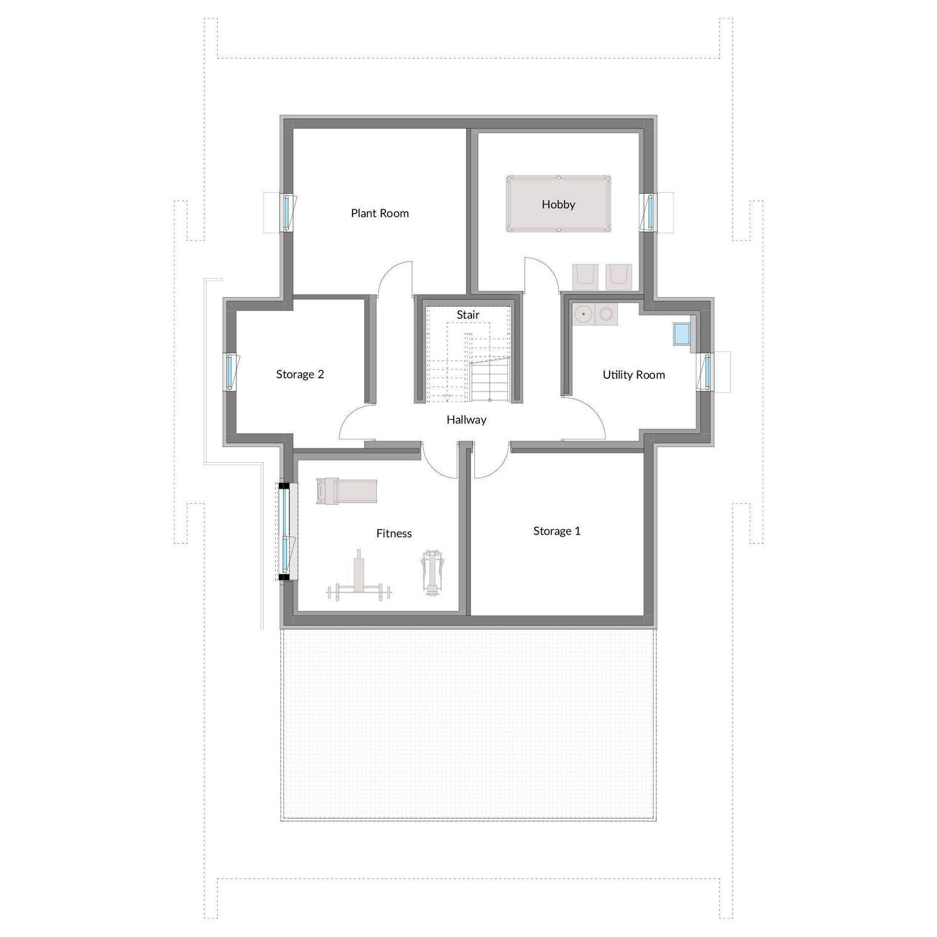 HUF Haus Grundriss mit Anbau und Poolhaus Grundriss eines HUF Hauses mit Anbau, Poolhaus und mehreren Räumen