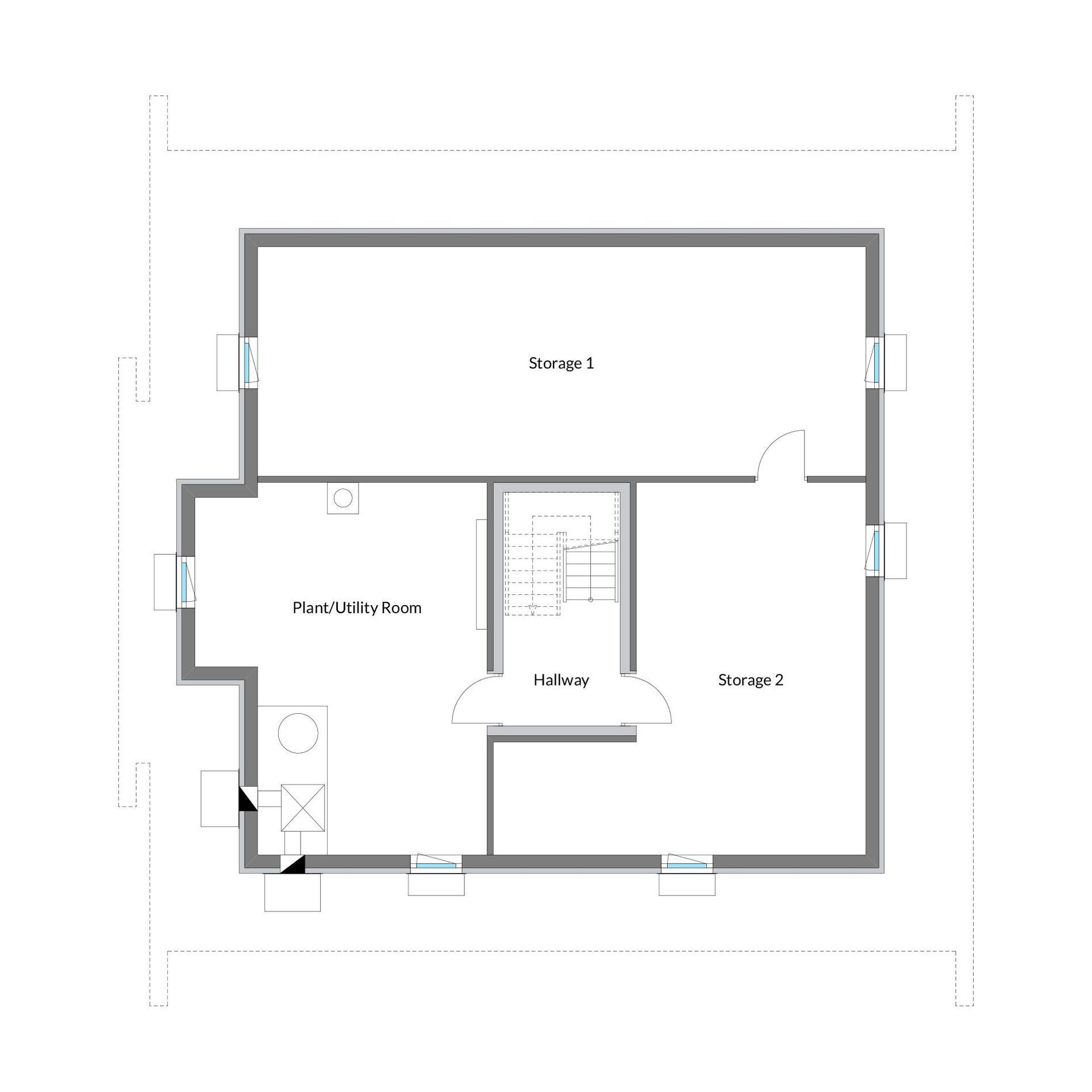 Grundriss eines stufenlosen Bungalows Einfamilienhaus Grundriss mit Lagerräumen und Halle