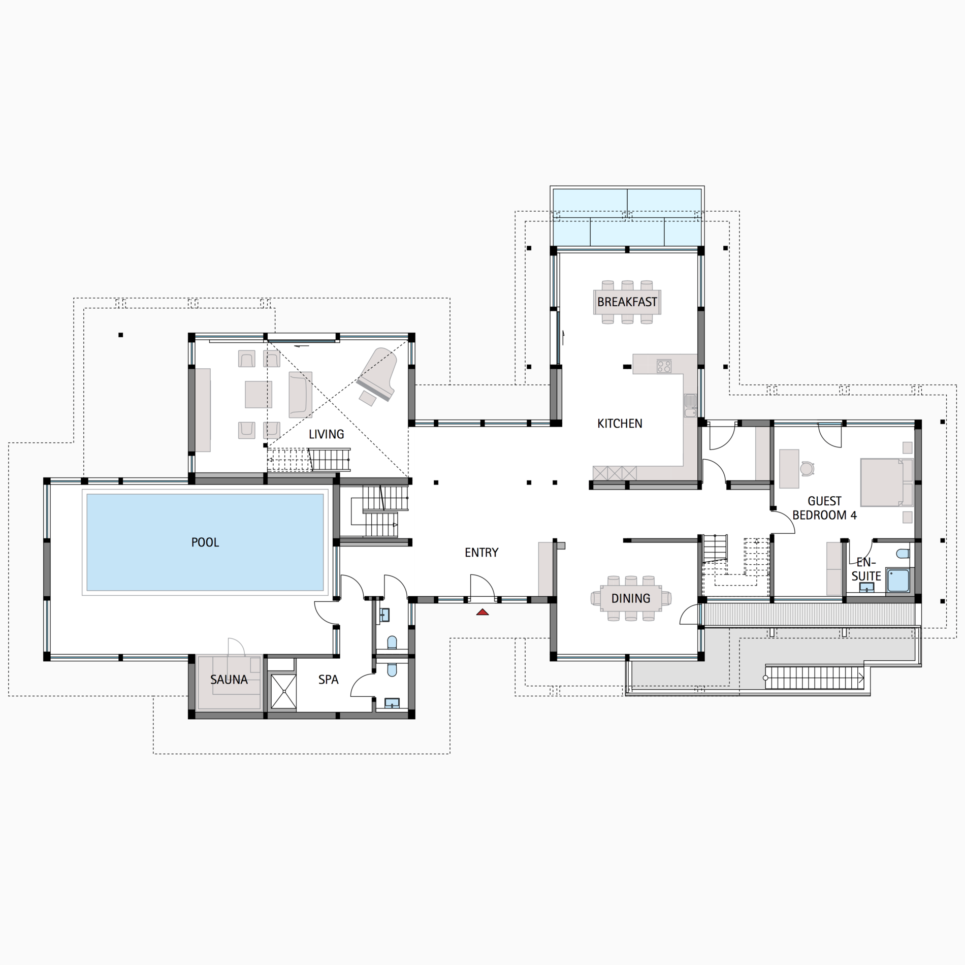 HUF house floor plan ground floor flat roof