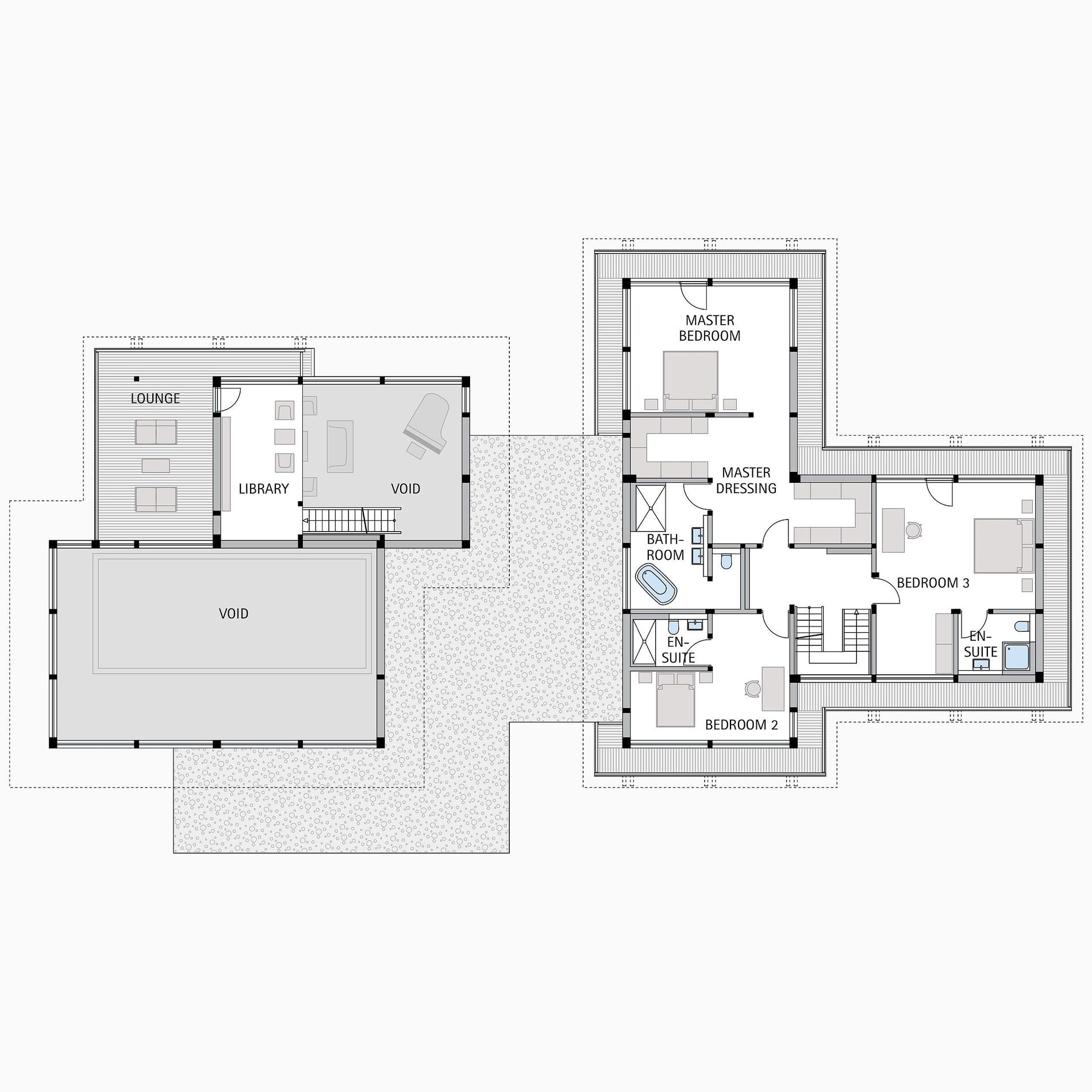 Architektonischer Grundriss eines modernen Traumhauses mit Flachdach