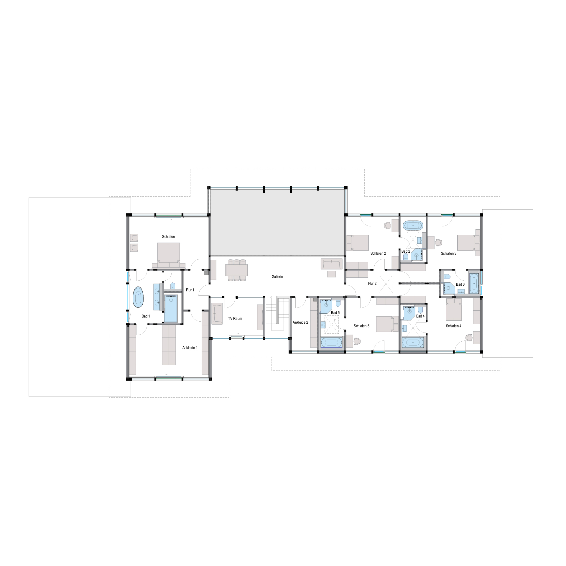 HUF Architektenhaus Flachdach, Grundriss Grundriss einer weißen Villa mit Flachdach, HUF Architektenhaus