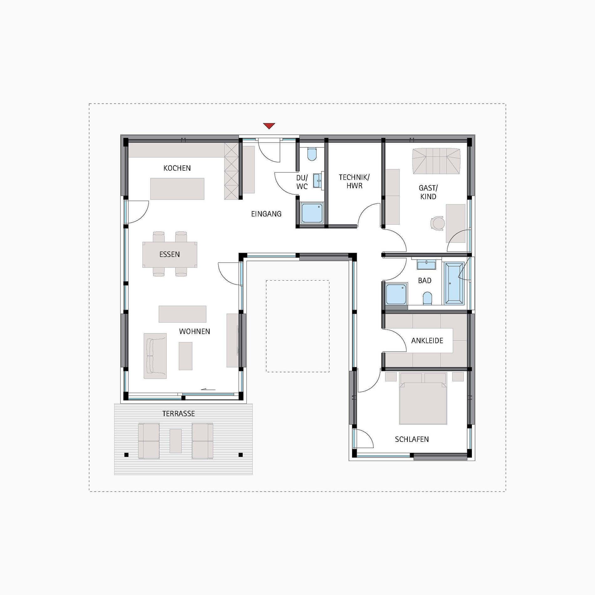 Atriumhaus Grundriss Fachwerk HUF Grundriss eines Atriumhauses mit verschiedenen Wohnräumen