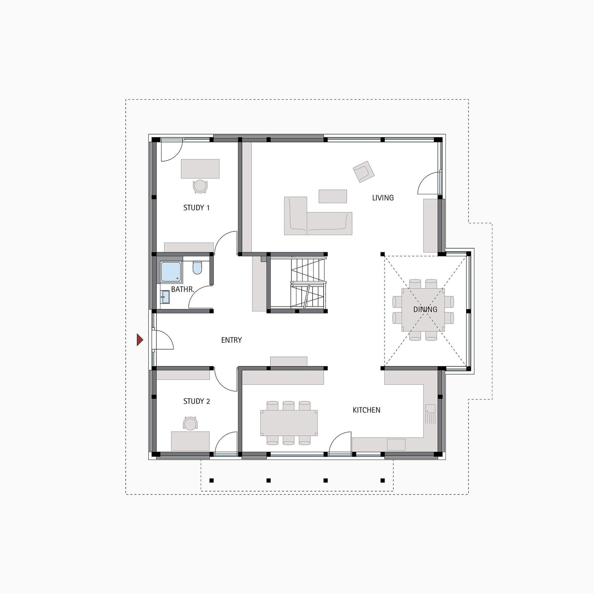 Moderne Architektur Grundriss Layout Detailierter Grundriss eines modernen Wohnhauses mit verschiedenen Räumen