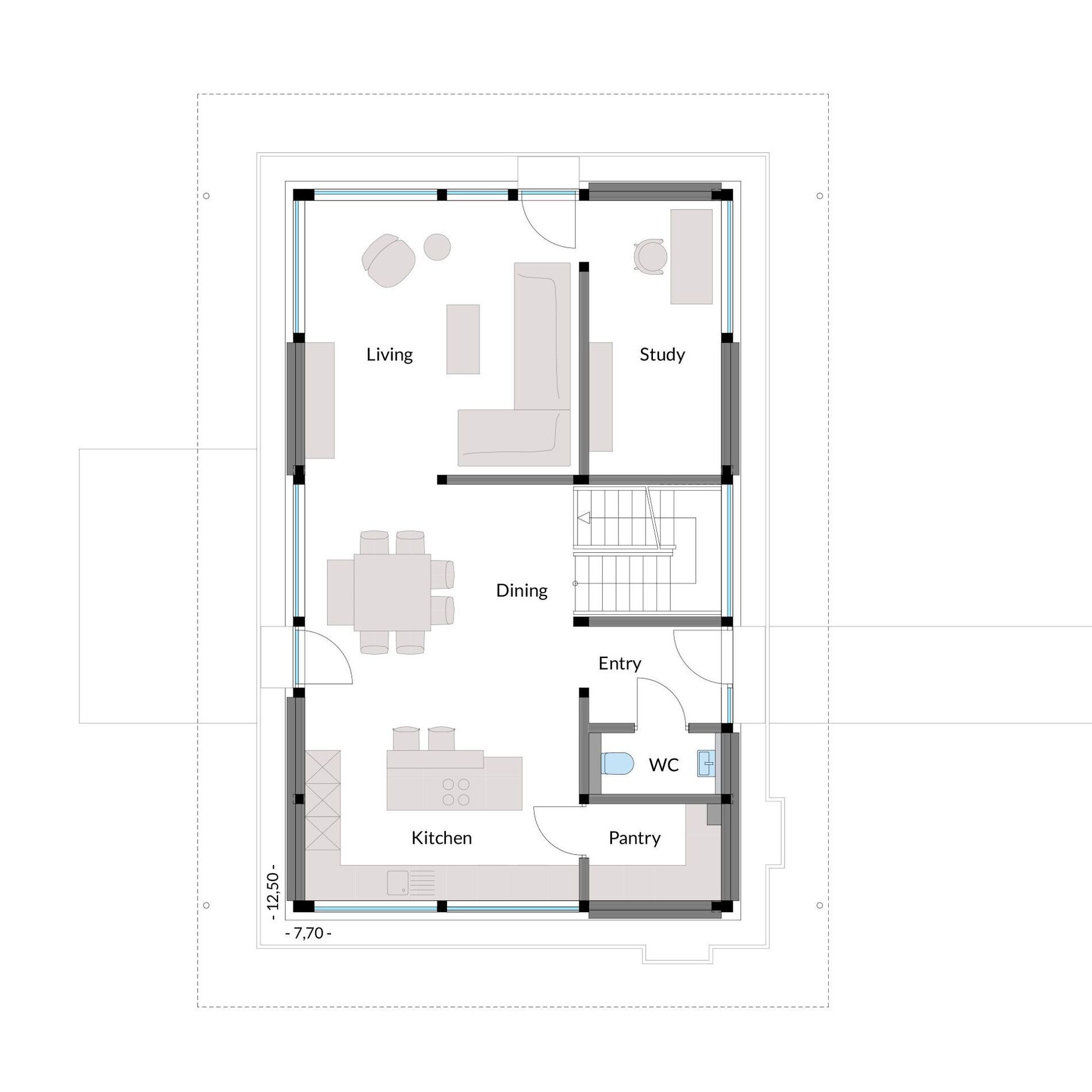 Stilvolles Architektenhaus Grundriss Gemütlicher Grundriss eines Familienhauses mit Aufenthaltsräumen
