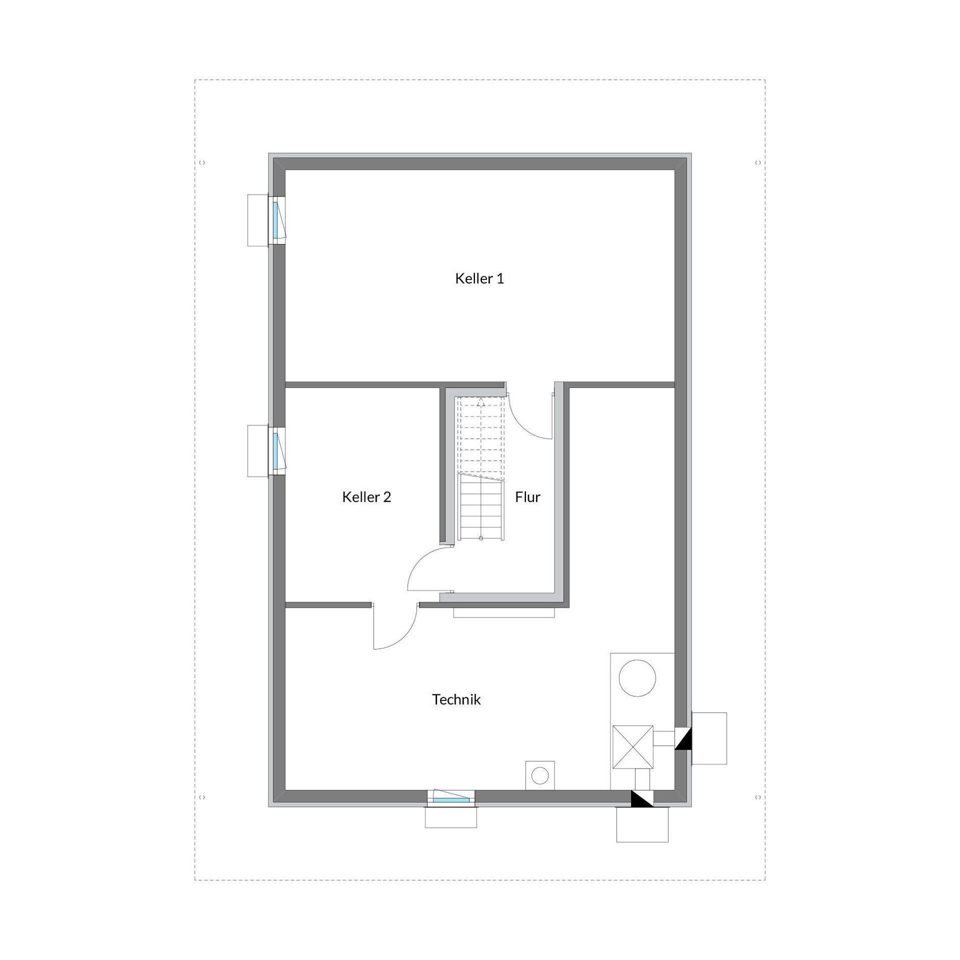 Grundriss eines gemütlichen Familienhauses Architektenhaus Grundriss mit Keller und Technikraum
