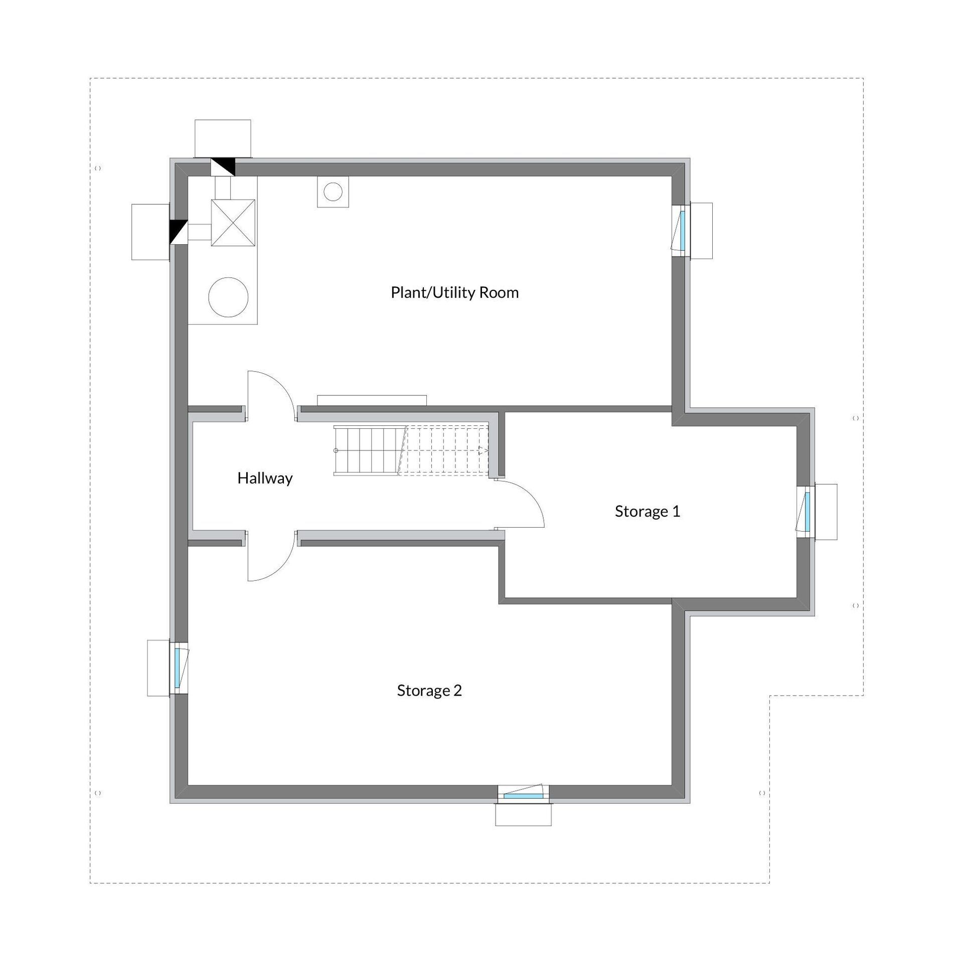 Architektenhaus Grundriss mit Räumen Grundriss eines Architektenhauses mit Flur und Lagerräumen