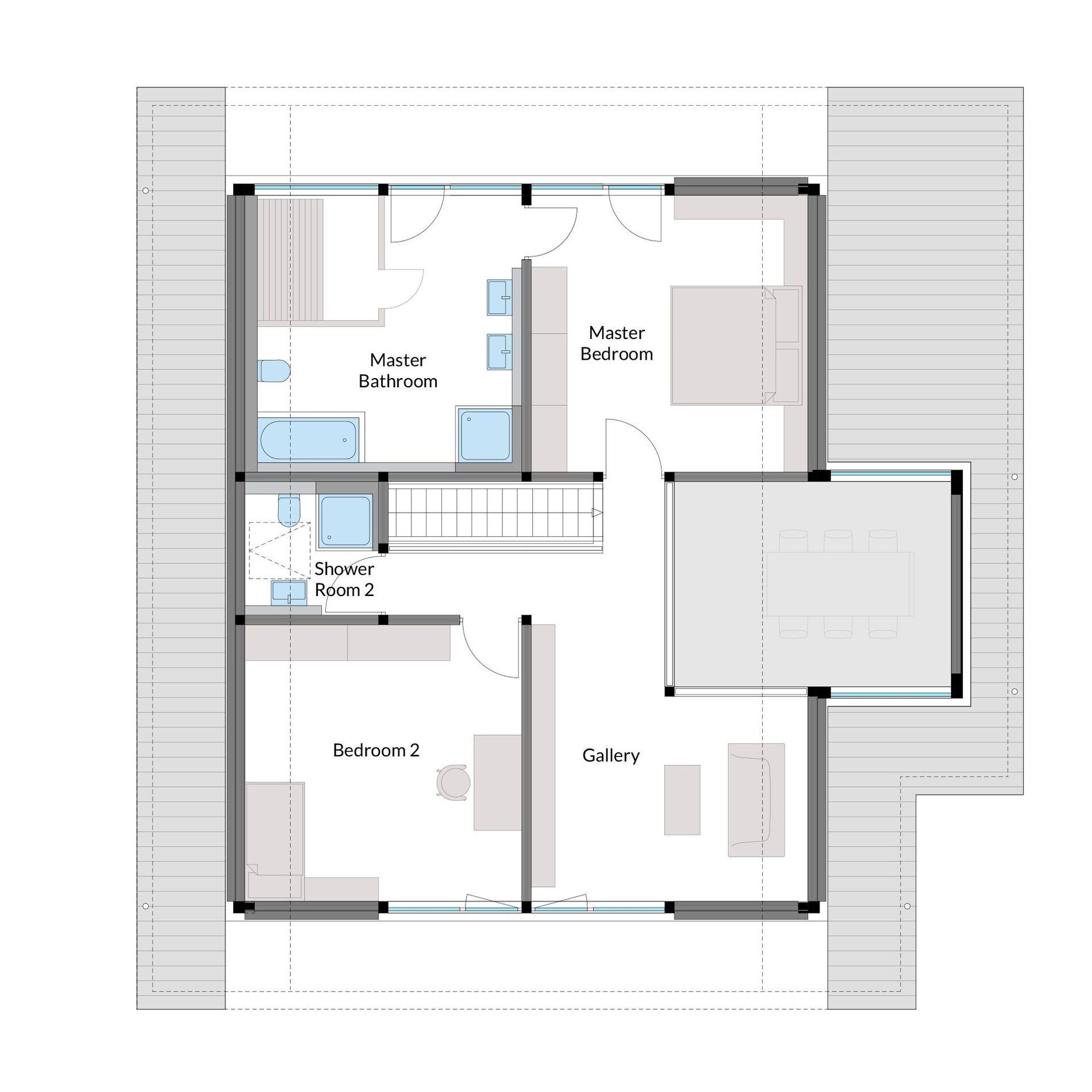 Architektenhaus Grundriss Detaillierter Grundriss eines modernen Architektenhauses