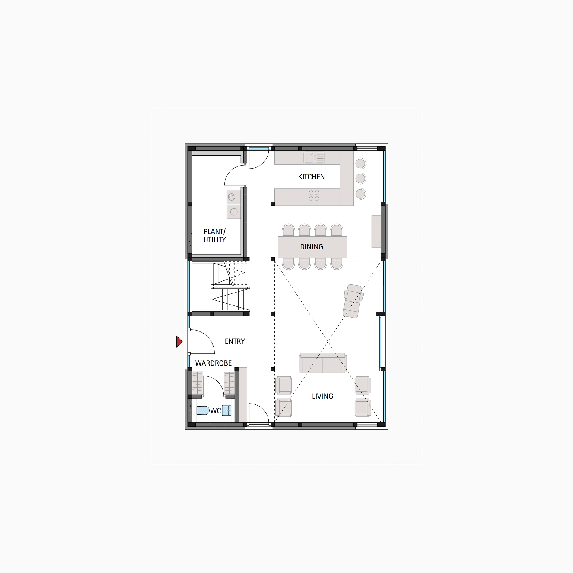 Moderne Fachwerkhaus Grundriss mit Flachdach Übersichtlicher Grundriss eines modernen Fachwerkhauses mit Flachdach