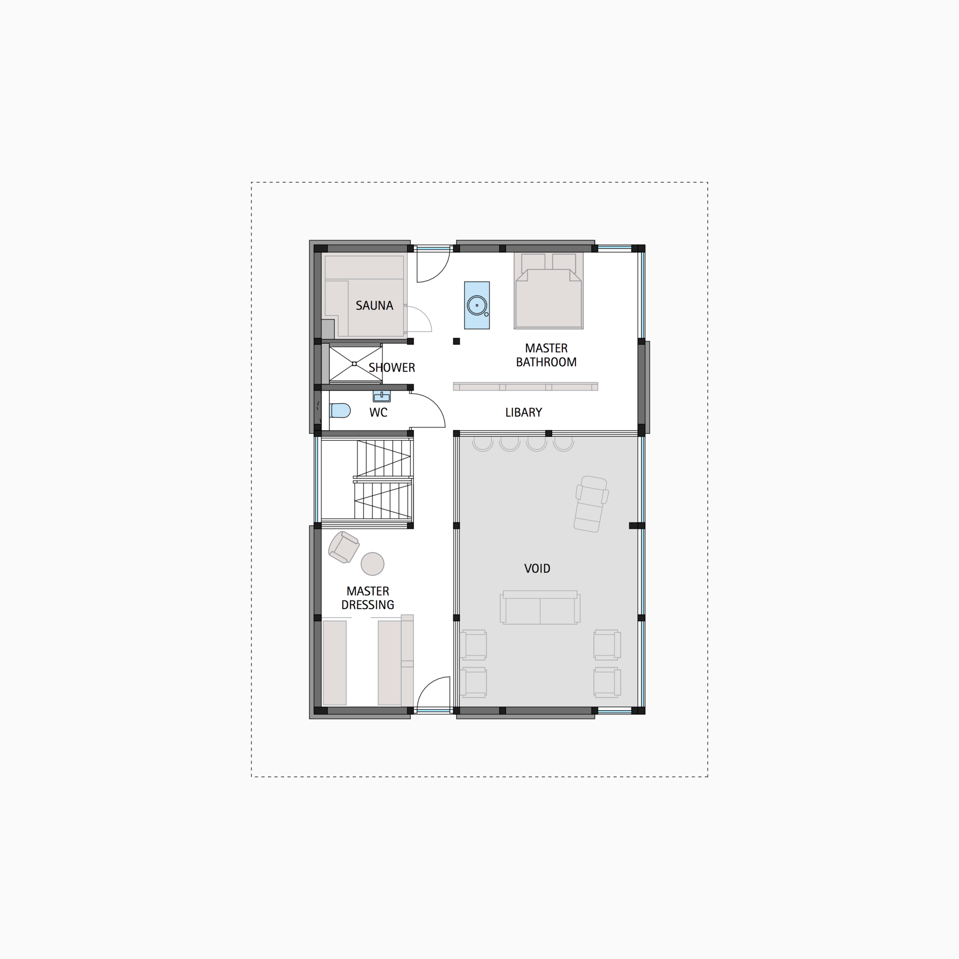 Modernes Fachwerkhaus mit Flachdach Grundriss Grundriss eines modernen Fachwerkhauses mit Sauna und Bibliothek