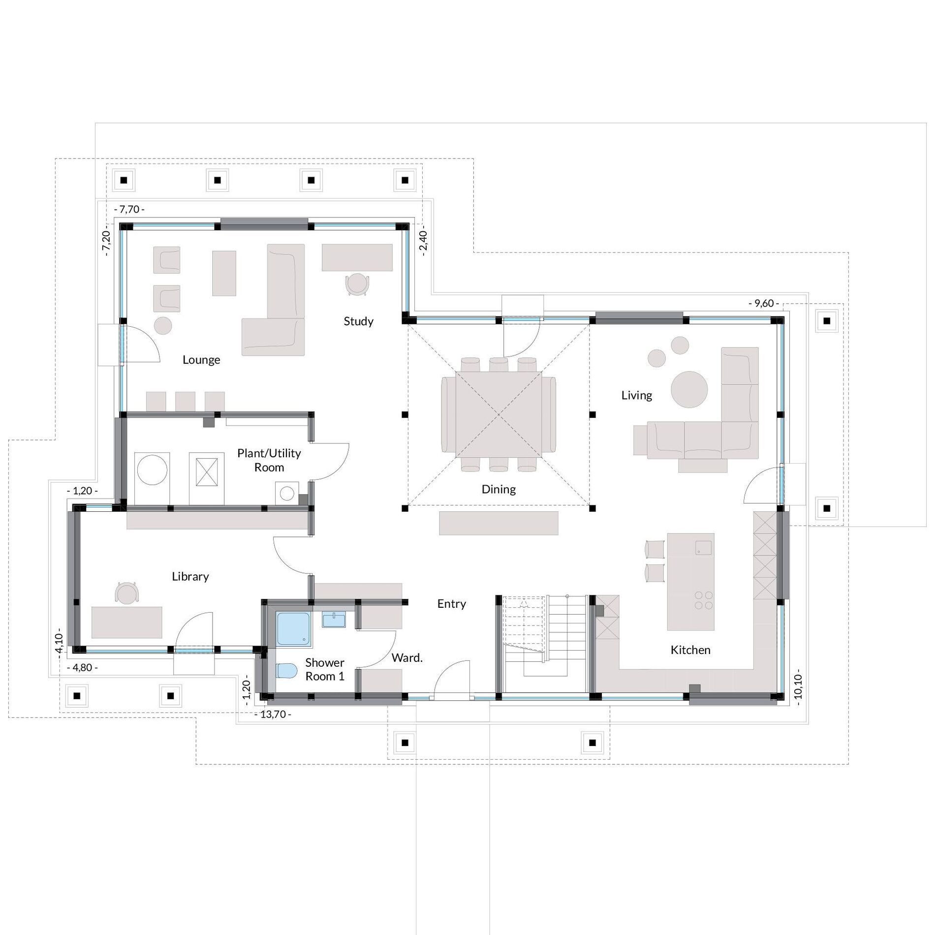 Detailierte Planung eines modernen Luxushauses mit Flachdach