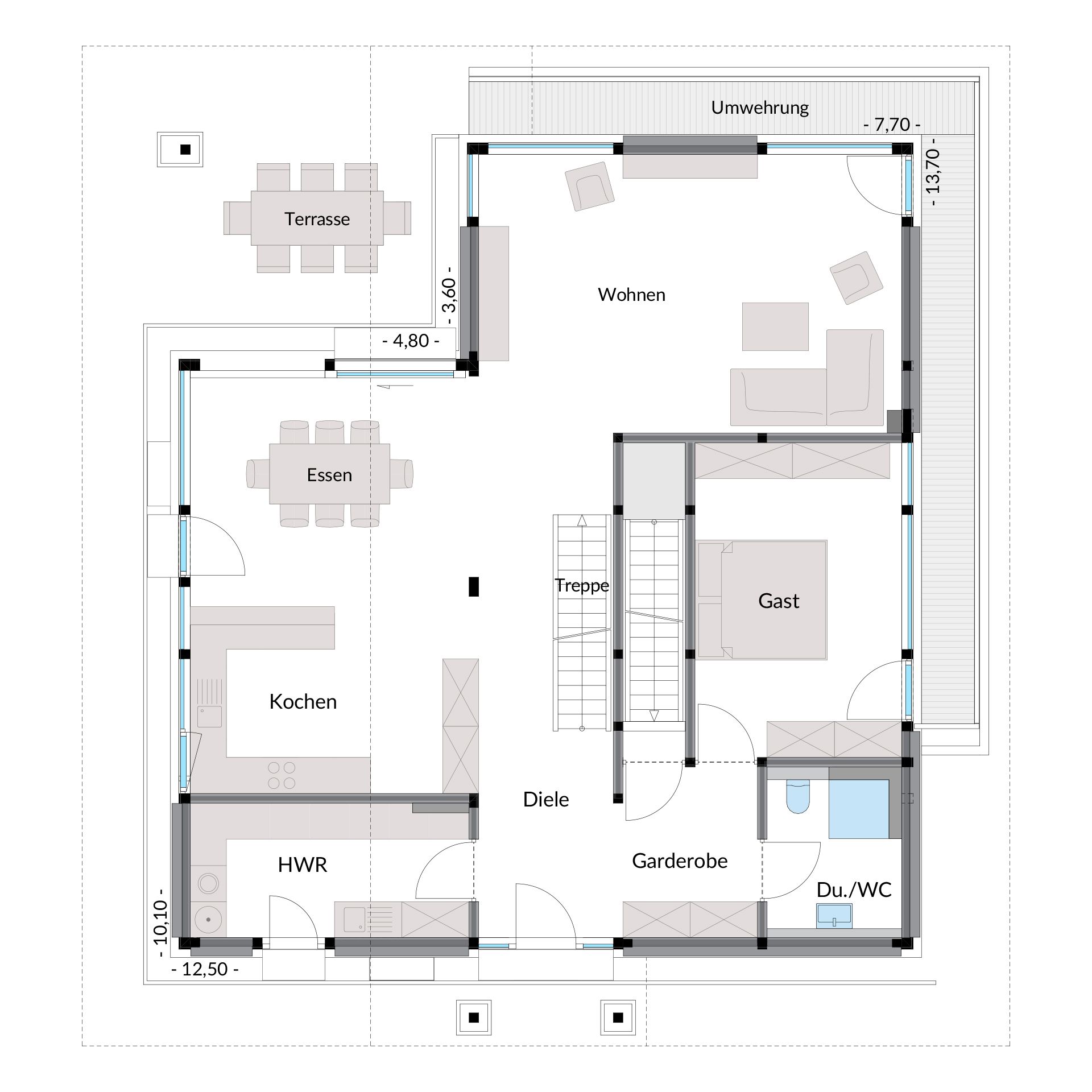 Modernes Fachwerkhaus Grundriss Stilvoller Grundriss eines modernen Fachwerkhauses mit Terrasse und Zimmern