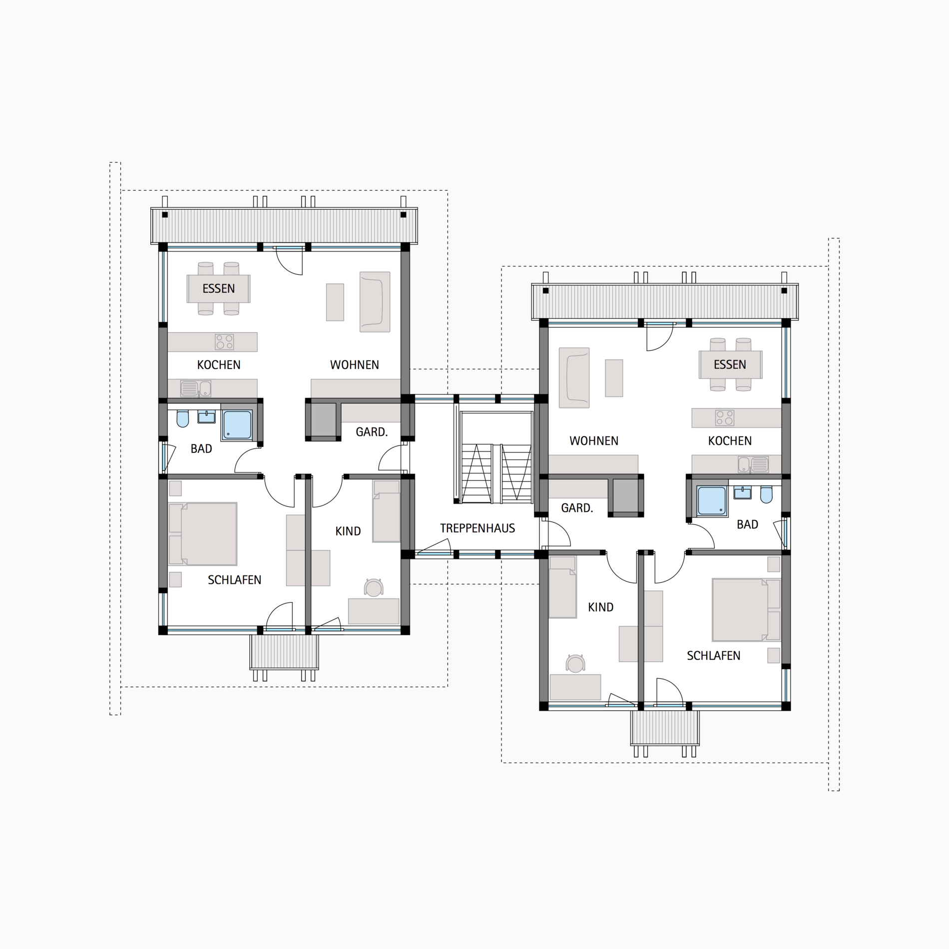 Grundriss eines Mehrfamilienhauses von HUF HAUS Offener und großzügiger Grundriss mit mehreren Wohnungen