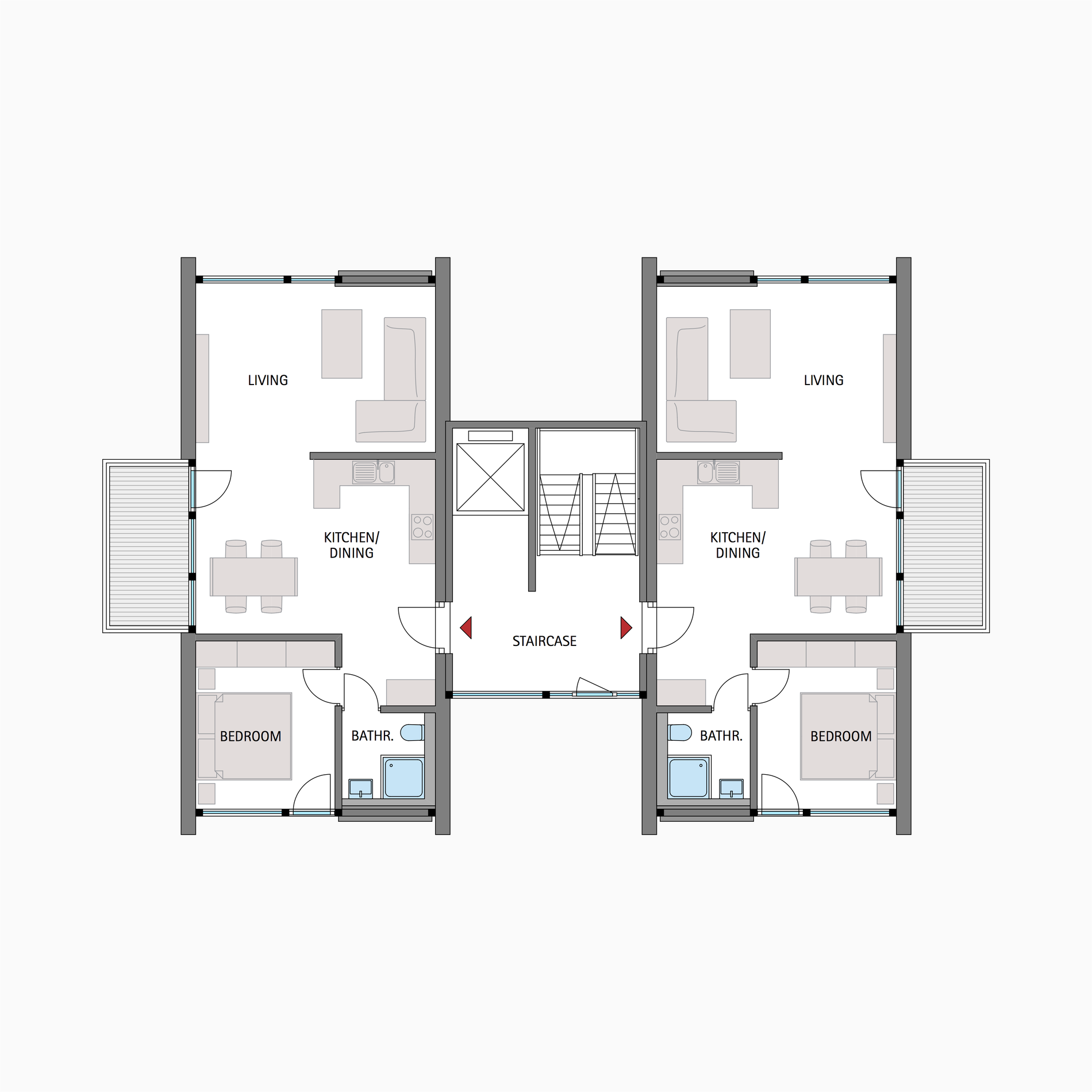 HUF Bürogebäude Architektenhaus Grundriss Detailierter Grundriss eines modernen Bürogebäudes mit Wohnbereichen