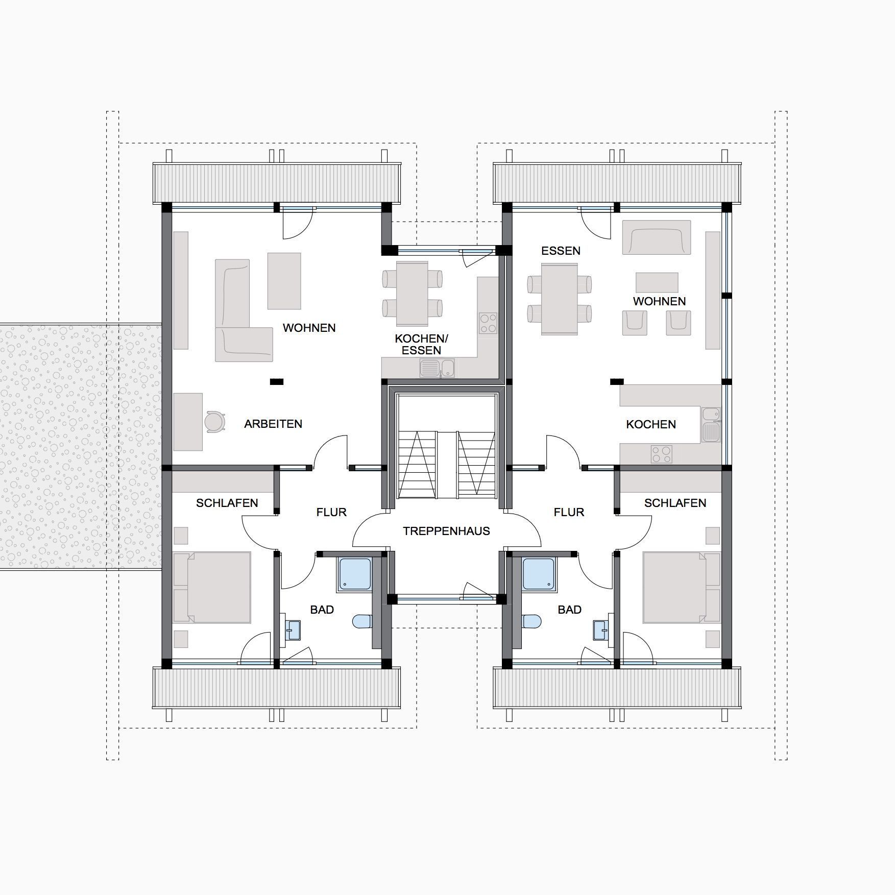 Grundriss des HUF Bürogebäudes Architektonischer Entwurf eines modernen Bürogebäudes mit Raumaufteilung