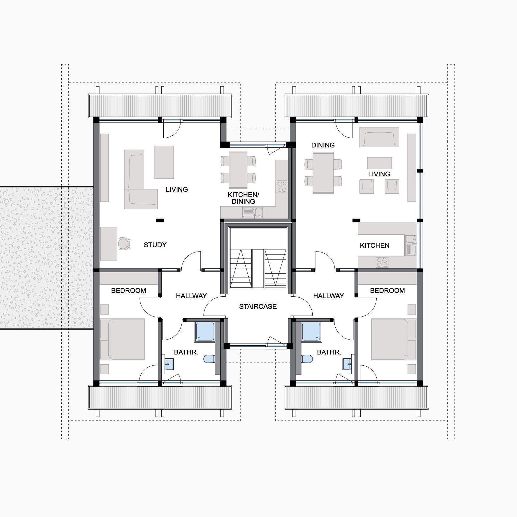 HUF Bürogebäude - Architektenhaus Grundriss Detailierter Grundriss eines modernen Architektenhauses