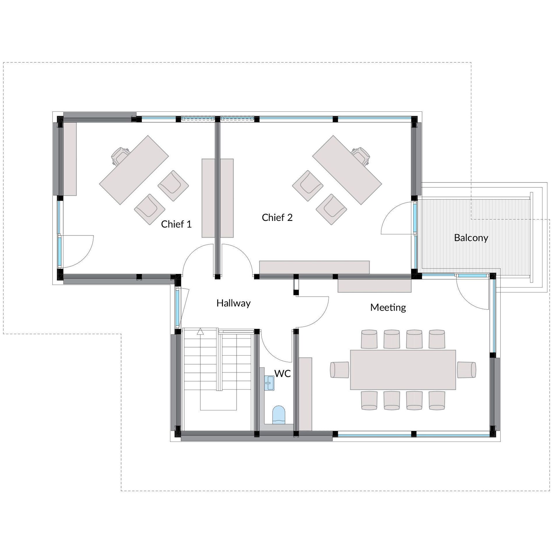 Architektenhaus mit Büroflächen, Meetingraum und Balkon