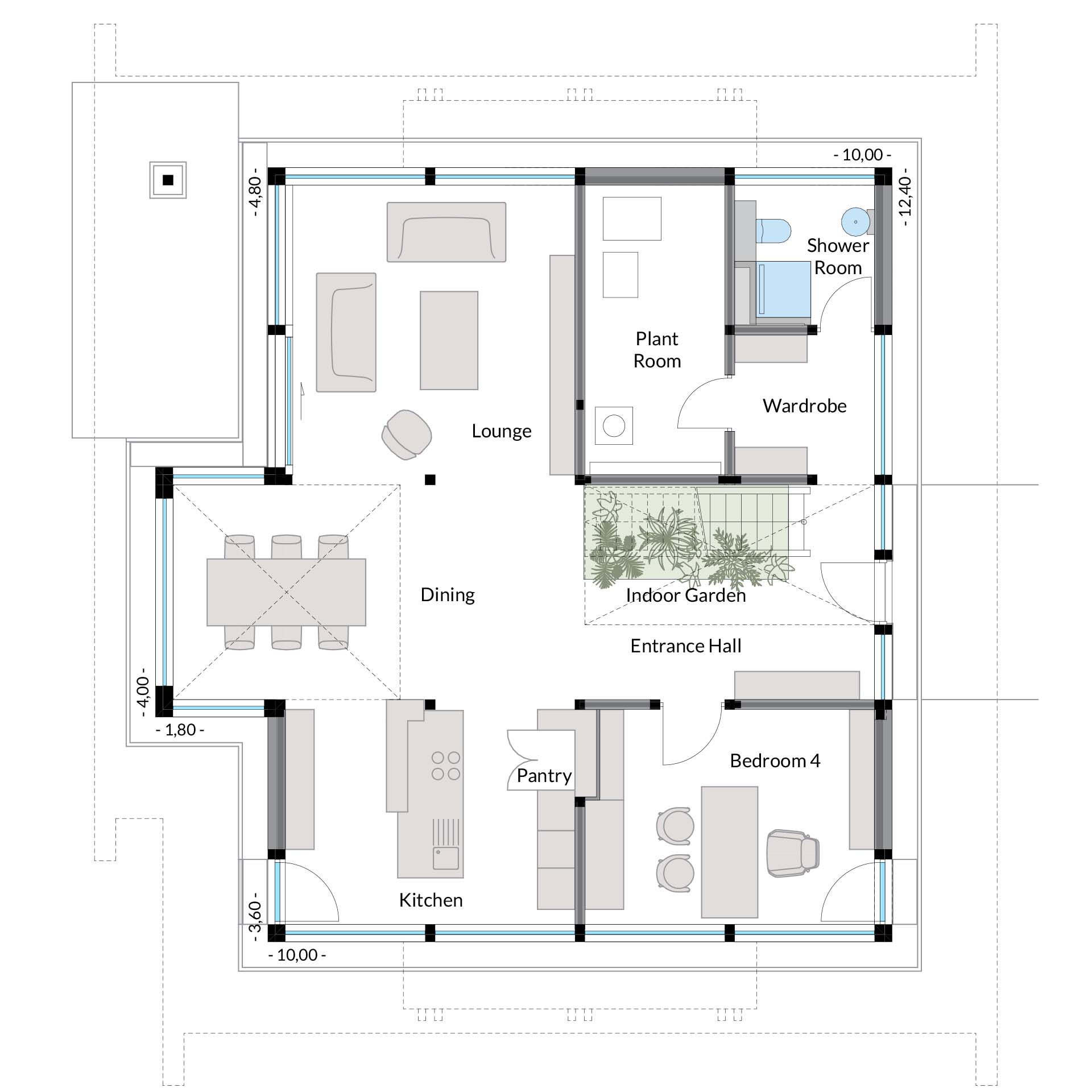 Floor Plan of a Residential Layout Detailed floor plan showing rooms like lounge, dining, kitchen, and more.