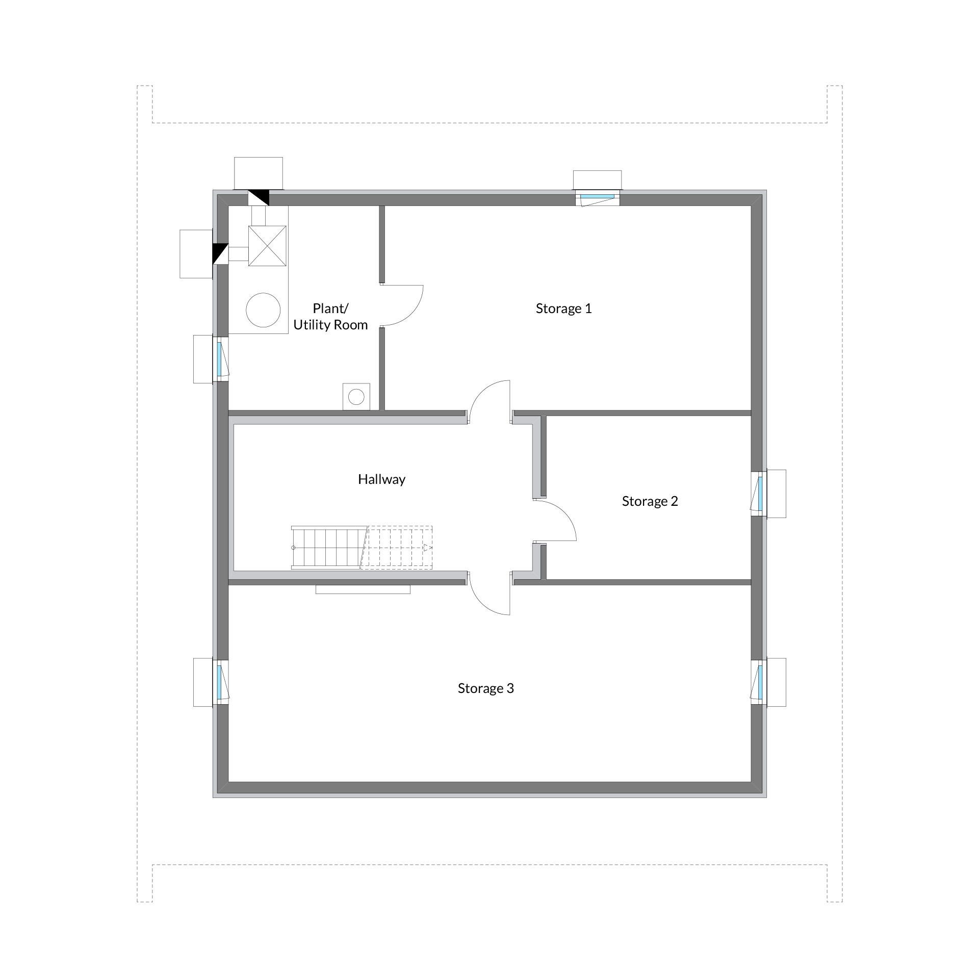 Grundriss eines Lagerhauses mit mehreren Bereichen Architektonischer Grundriss mit Hallen und Lagerräumen