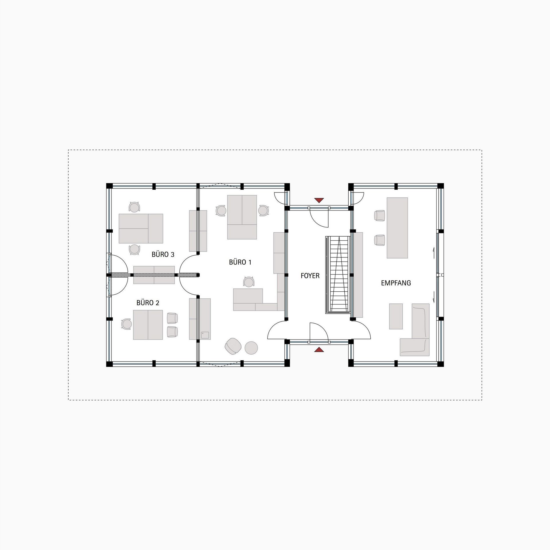 Layout mit mehreren Büros, Foyer und Empfangsbereich